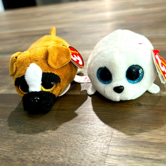 TY 3” Beanie Boos Teeny Tys 2pc Diggs dog puppy and Slippery white seal w/ tags - Picture 1 of 8